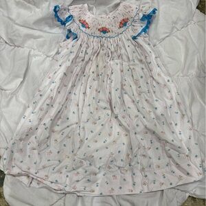 Floral Smocked Dress with Blue Accents